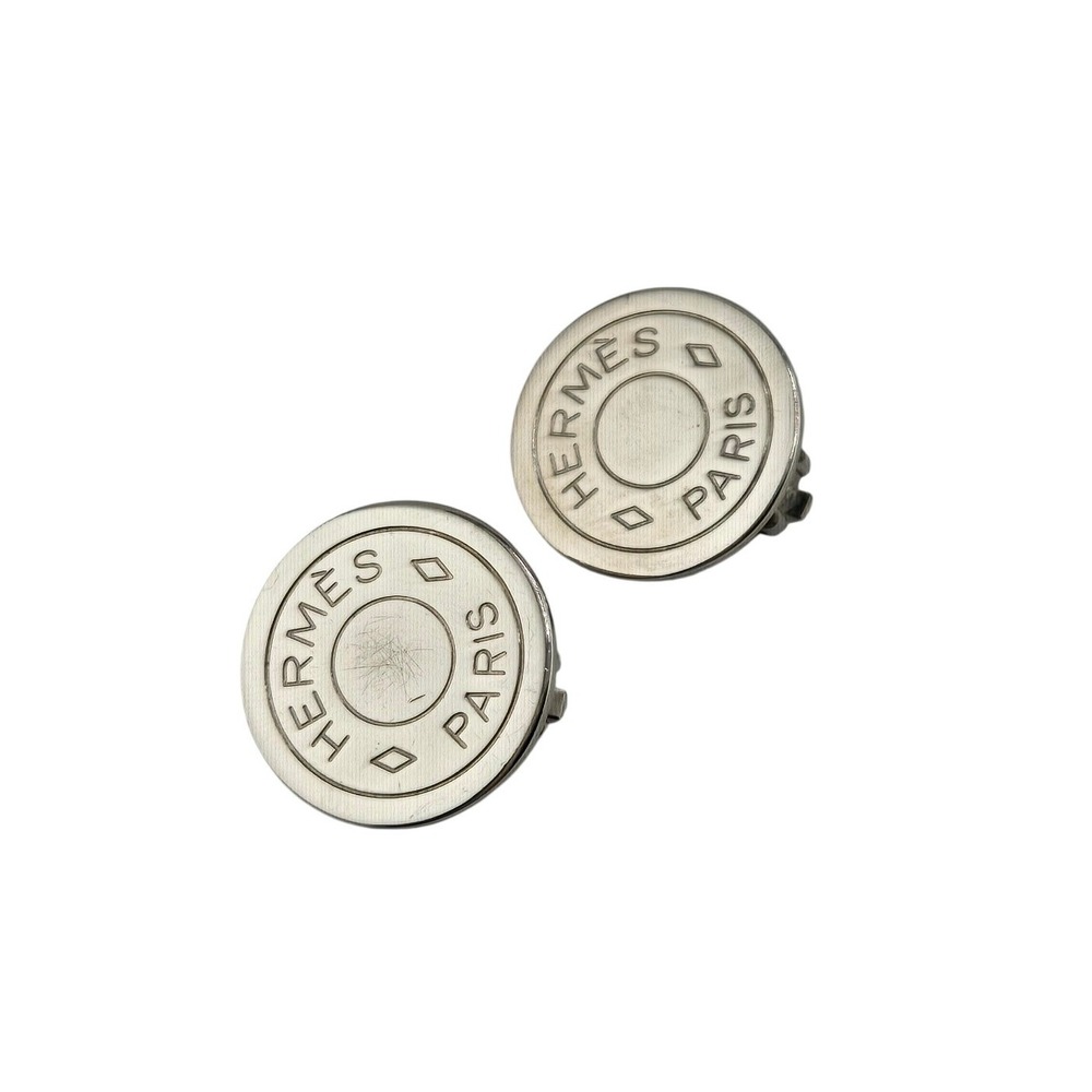 Hermes Paris Bijouterie Fantaisie Silver Tone Round Clip-On Earrings Vintage